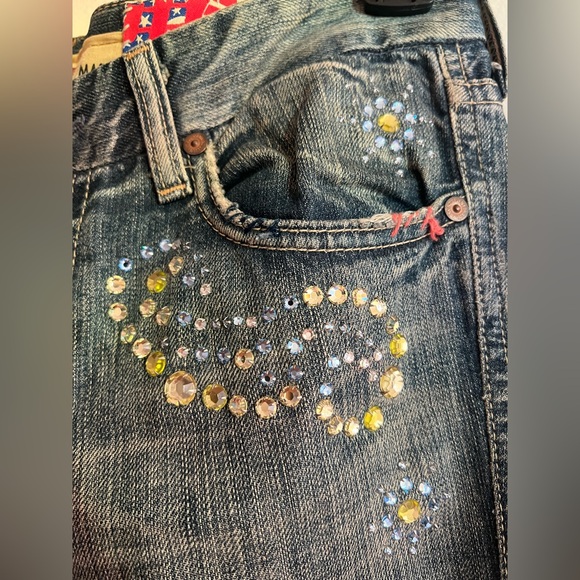 7 For All Mankind Rare Dark Denim Jeans Swarovski Crystals Size 27 Vintage - Picture 3 of 13